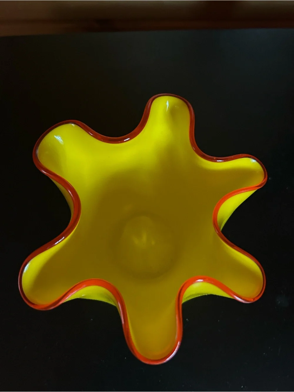 Yellow Art Glass Bowl with Orange Rim